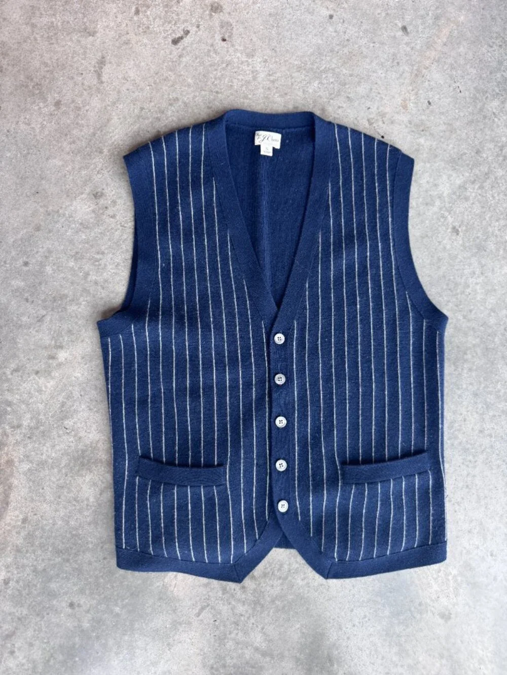Cashmere-blend cardigan sweater-vest in pinstripe